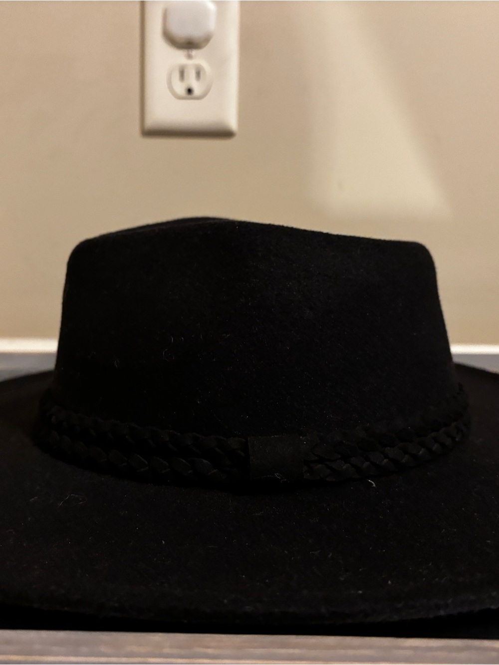 Classic Black Wide-Brim Felt Hat with Braided Band